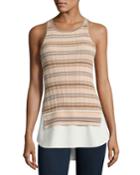 Sheer Striped Combo Tunic Tank, Nude