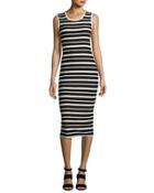 Textured Striped Sheath Dress, Black/white