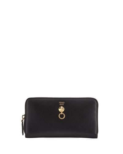 Classic Stud Zip-around Wallet, Black