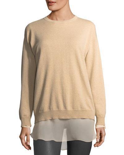 Cashmere Sweater-silk-trim Wool, Brown