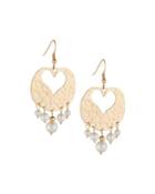 Golden Cutout Heart & Pearly Bead Drop Earrings