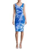 Naomi Printed Faux-wrap Sheath Dress, Blue