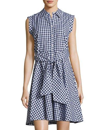 Collared Tie-waist Gingham Dress