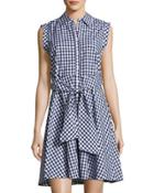 Collared Tie-waist Gingham Dress