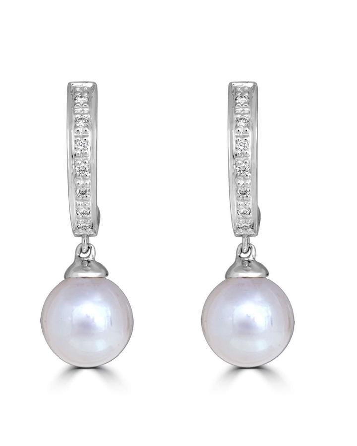 14k White Gold Diamond & Tahitian Pearl Earrings