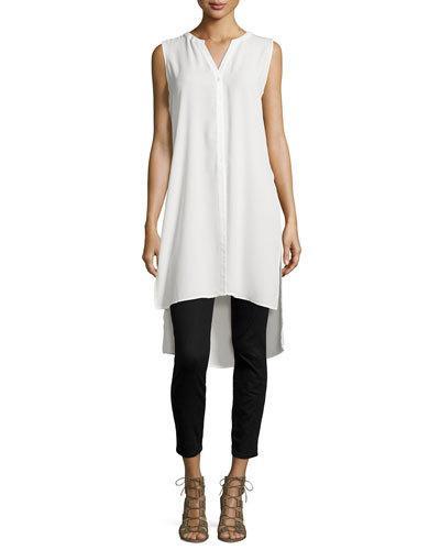 High-low Button-up Duster Tunic, Eggshell