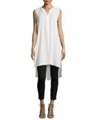 High-low Button-up Duster Tunic, Eggshell