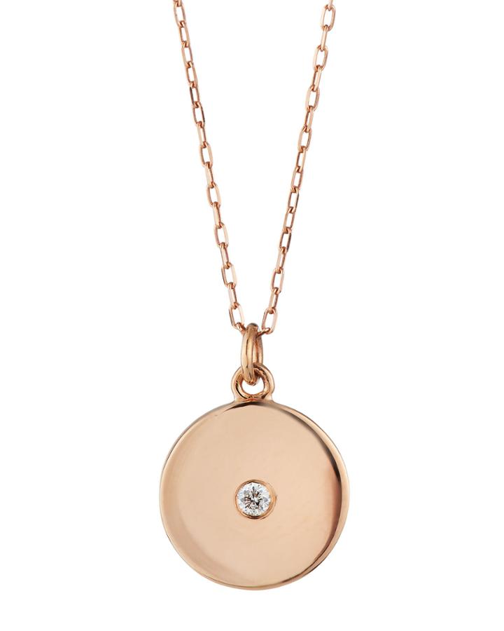 14k Rose Gold Small Diamond Disk Necklace
