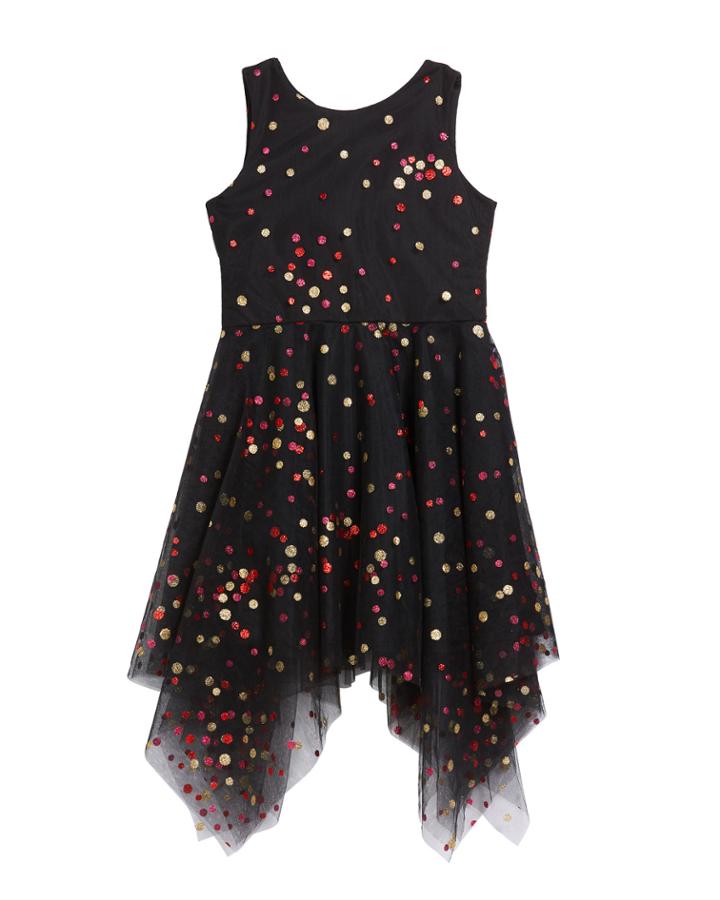 Girl's Dara Metallic Dot Print Mesh Dress,