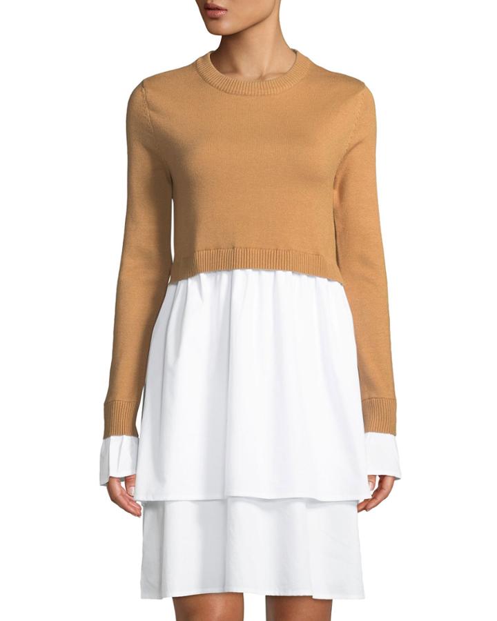 Mixed Media Sweater And Poplin Dress
