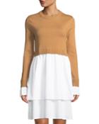 Mixed Media Sweater And Poplin Dress