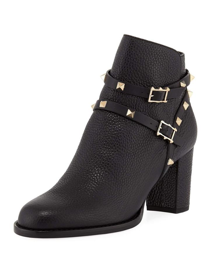 Rockstud Pebbled Leather Booties