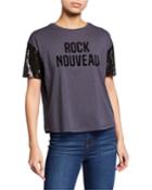 Velour Printed Sequin-sleeve Tee