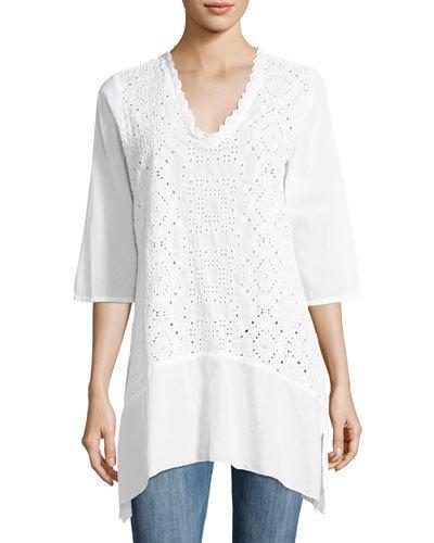 Taffy Eyelet V-neck Tunic, White
