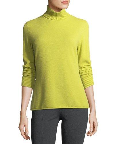 Long-sleeve Cashmere Turtleneck W/ Drop-needle Hem