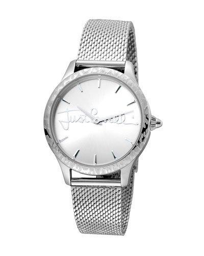 34mm Logo Stainless Steel Bracelet Watch W/ Leopard Bezel,