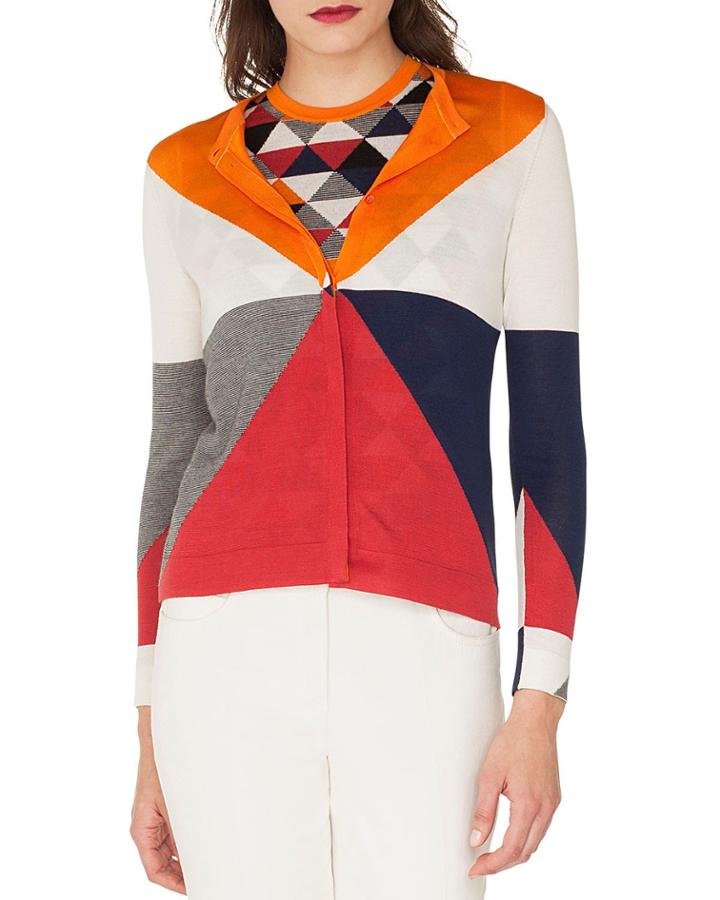 Long-sleeve Diamond-jacquard Silk/cashmere Cardigan