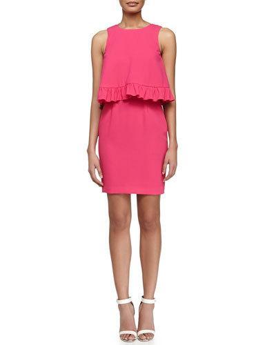 Kayleen Ruffled Combo Dress, Vivid Pink