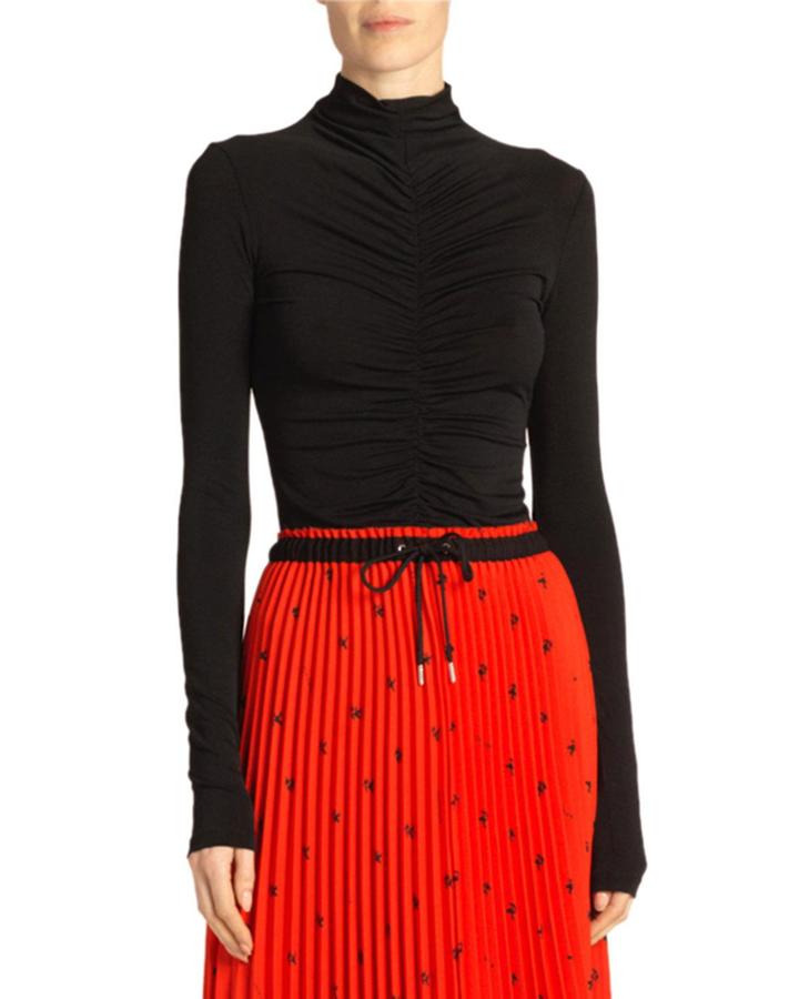 Open-back Fitted Ruched Turtleneck Top
