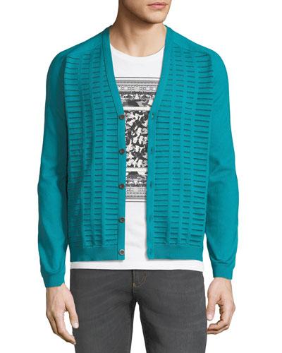 Metallic-stitch V-neck Cardigan