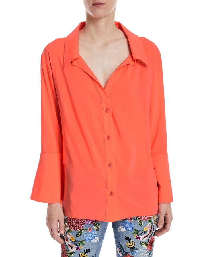 Denver Open-neck Button-front Oversized Blouse