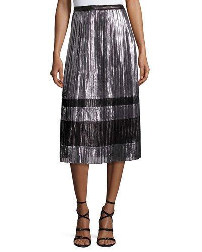 Metallic Pleated A-line Midi