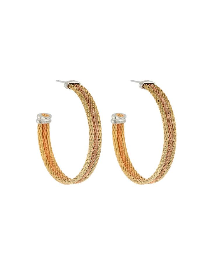 3-row Cable Hoop Earrings, Yellow/rose
