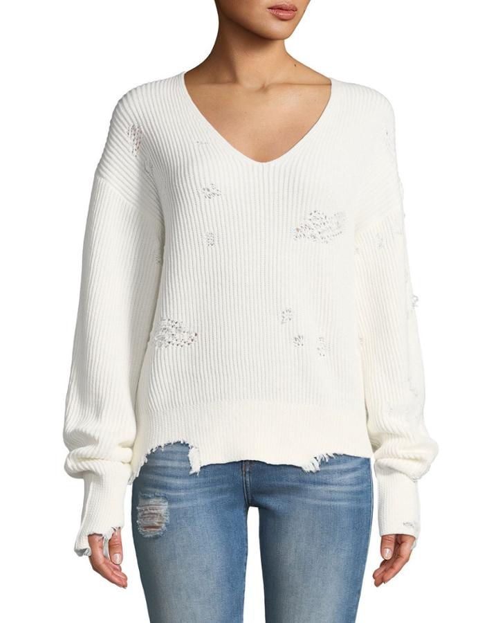 Distressed Long-sleeve V-neck