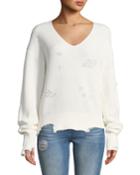 Distressed Long-sleeve V-neck