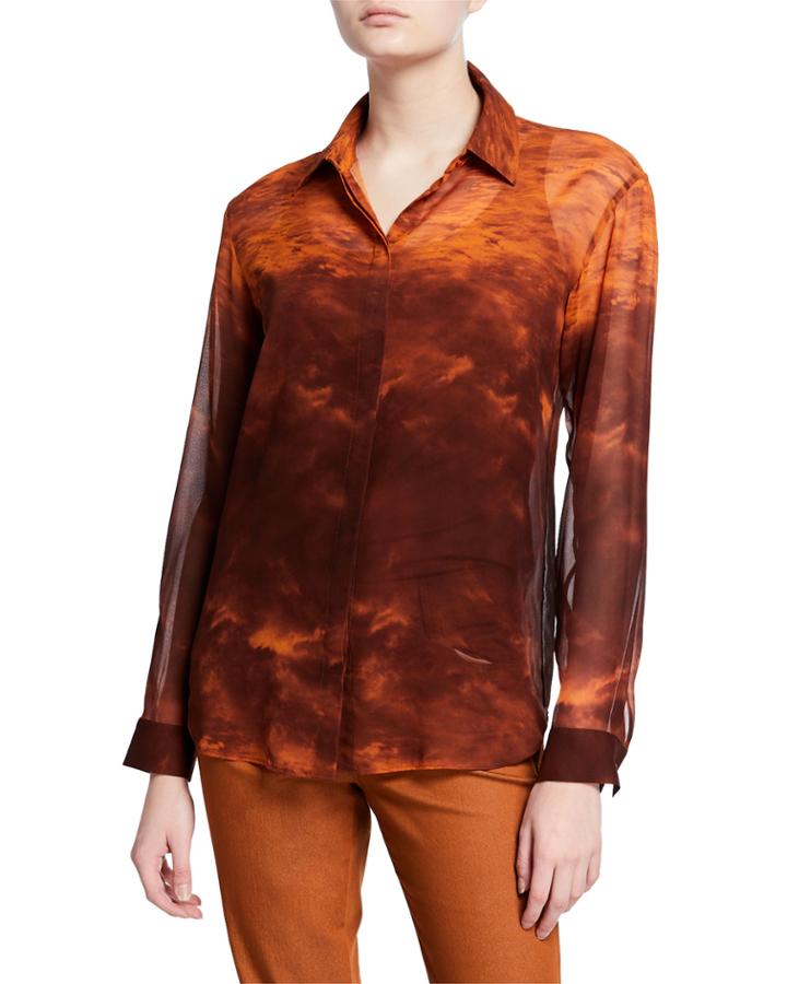 Zora Sunset Sky Silk Button-down Blouse