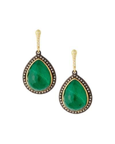 Old World Amethyst & Malachite Pear Drop Earrings W/ Diamonds