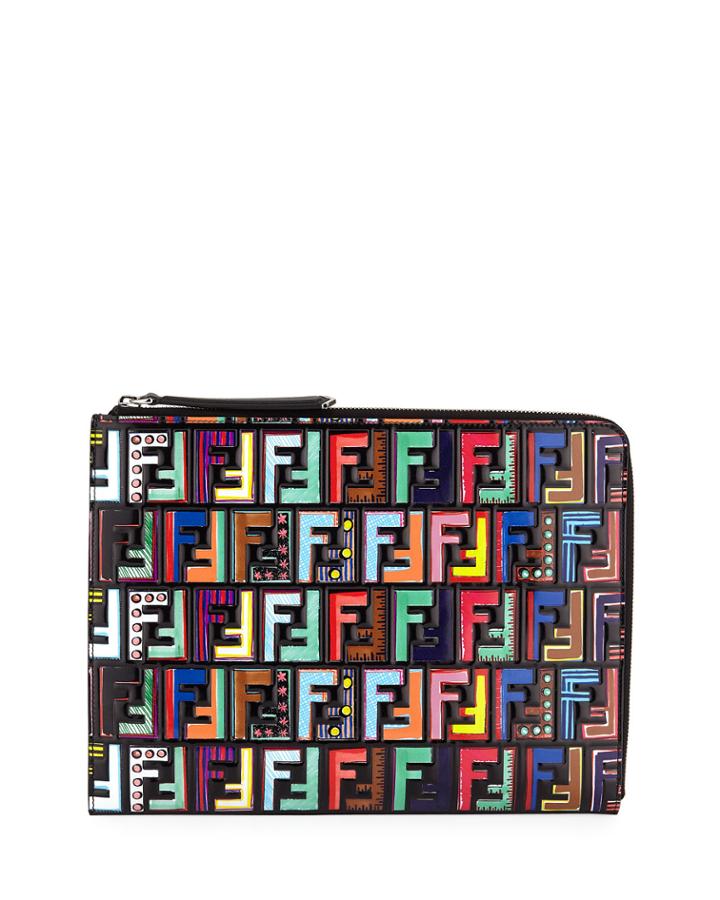 Ff Logo-print Leather Pouch Clutch Bag