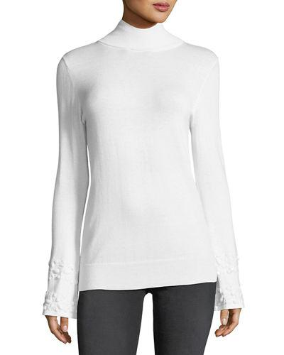 Beaded-bell Sleeve Mock-neck