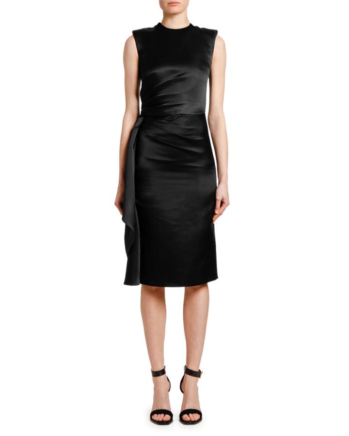 Wrapped Satin Jeweled Neck Cocktail Dress