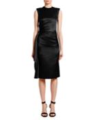 Wrapped Satin Jeweled Neck Cocktail Dress