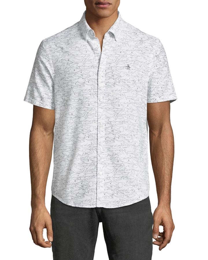 Men's Shark-print Short-sleeve Oxford