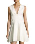 Deep V-neck Sleeveless Flare Dress, White