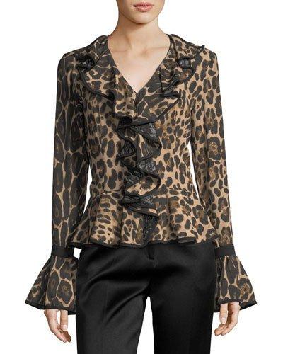 Cheetah-print Ruffled Blouse