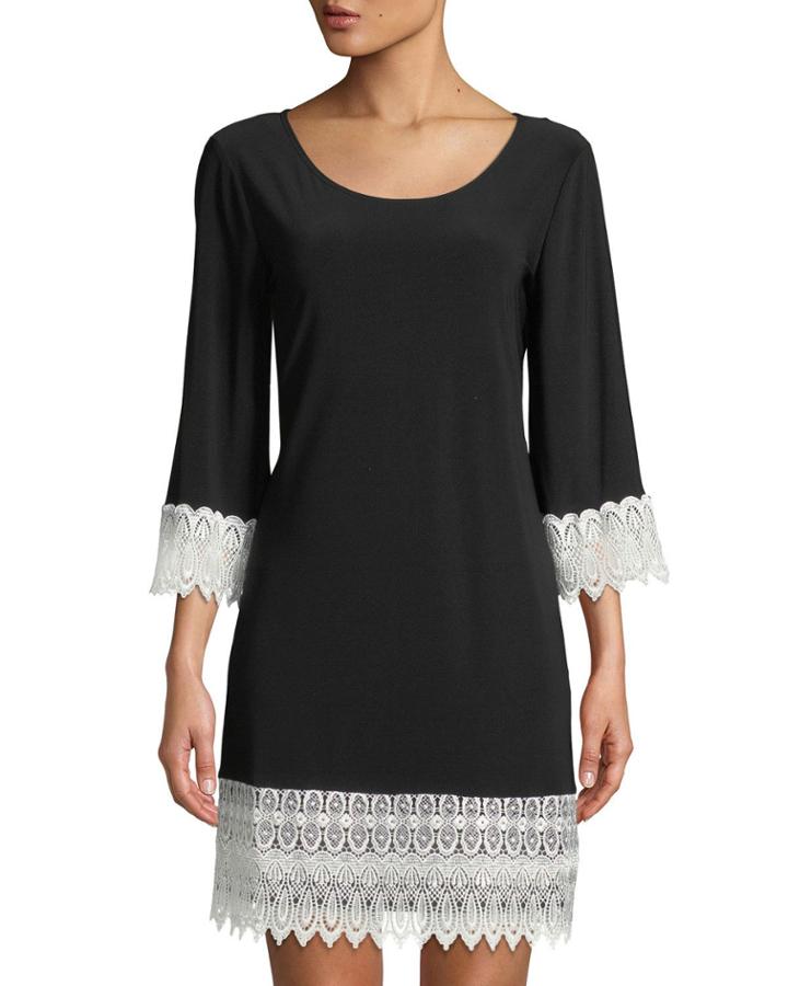 3/4-sleeve Lace-trim Dress