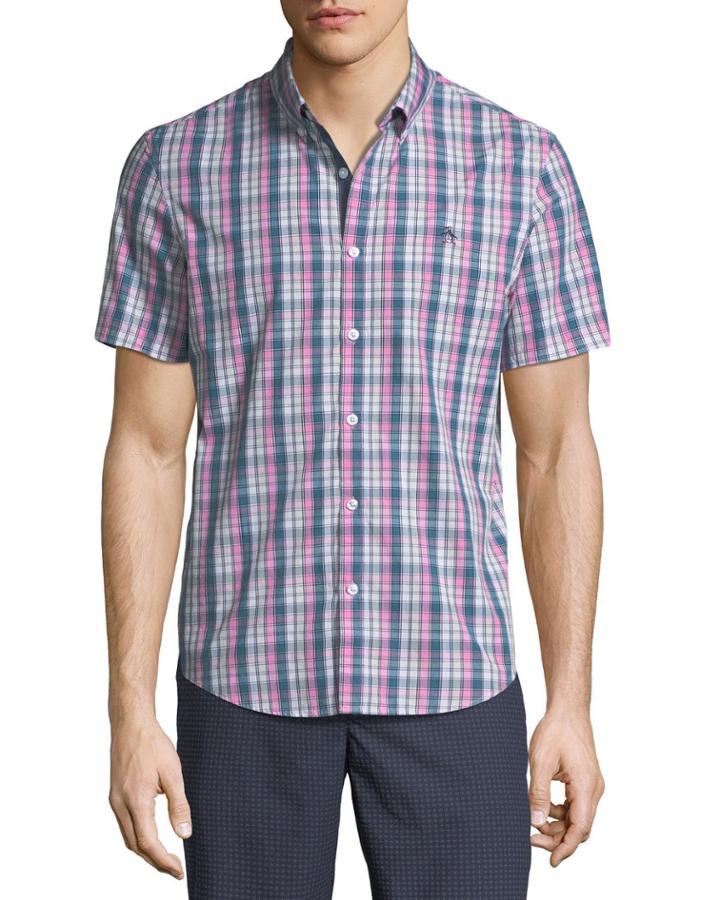 Slim-fit Gradated-check Short-sleeve