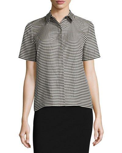 Maisie Striped Short-sleeve Blouse, Black/multi