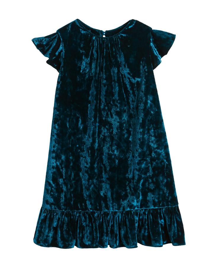 Ruffle-trim Crushed Velvet Shift Dress,
