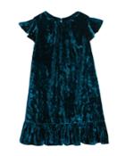 Ruffle-trim Crushed Velvet Shift Dress,