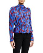Printed Mock-neck Peplum Blouse