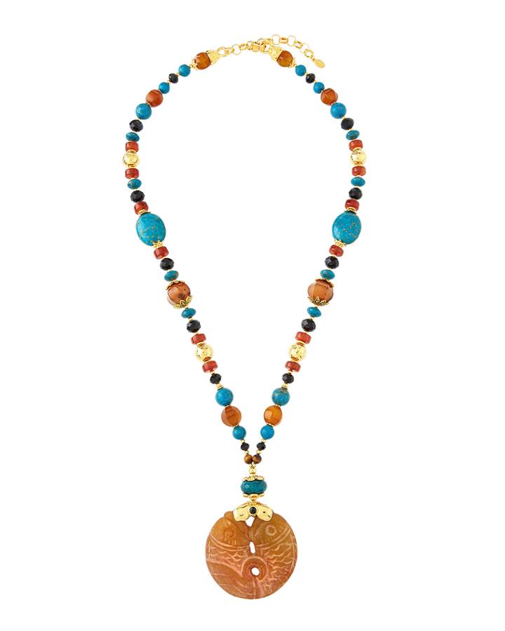 Turquoise, Carnelian & Agate Pendant Necklace