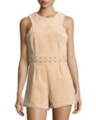 Grommet-detail Corduroy Romper, Tan