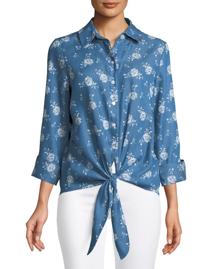 Chambray Rose Tie-front Blouse