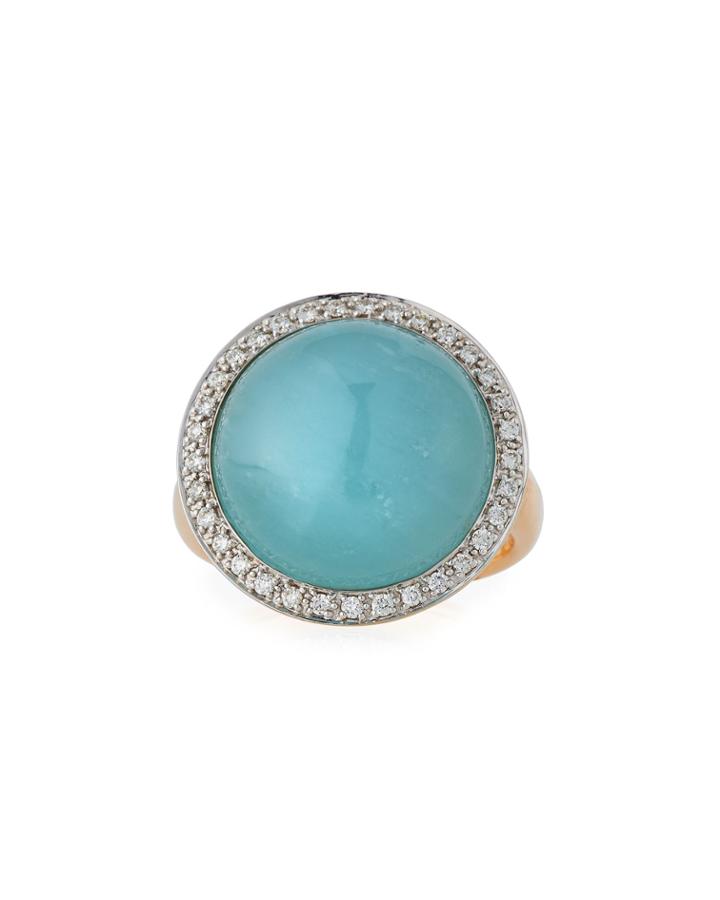 18k Round Aquamarine Ring W/ Diamonds,