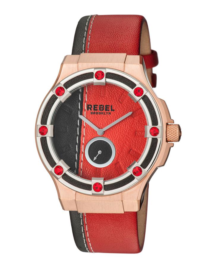 44mm Flatbush Watch W/ Leather Strap, Black/red