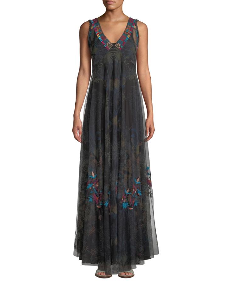 V-neck Sleeveless Embroidered Mesh